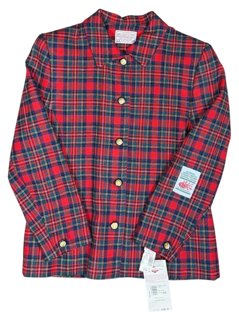 Vintage Pendleton NWT Prince Charles Edward Stewart Tartan Wool Jacket 10P USA